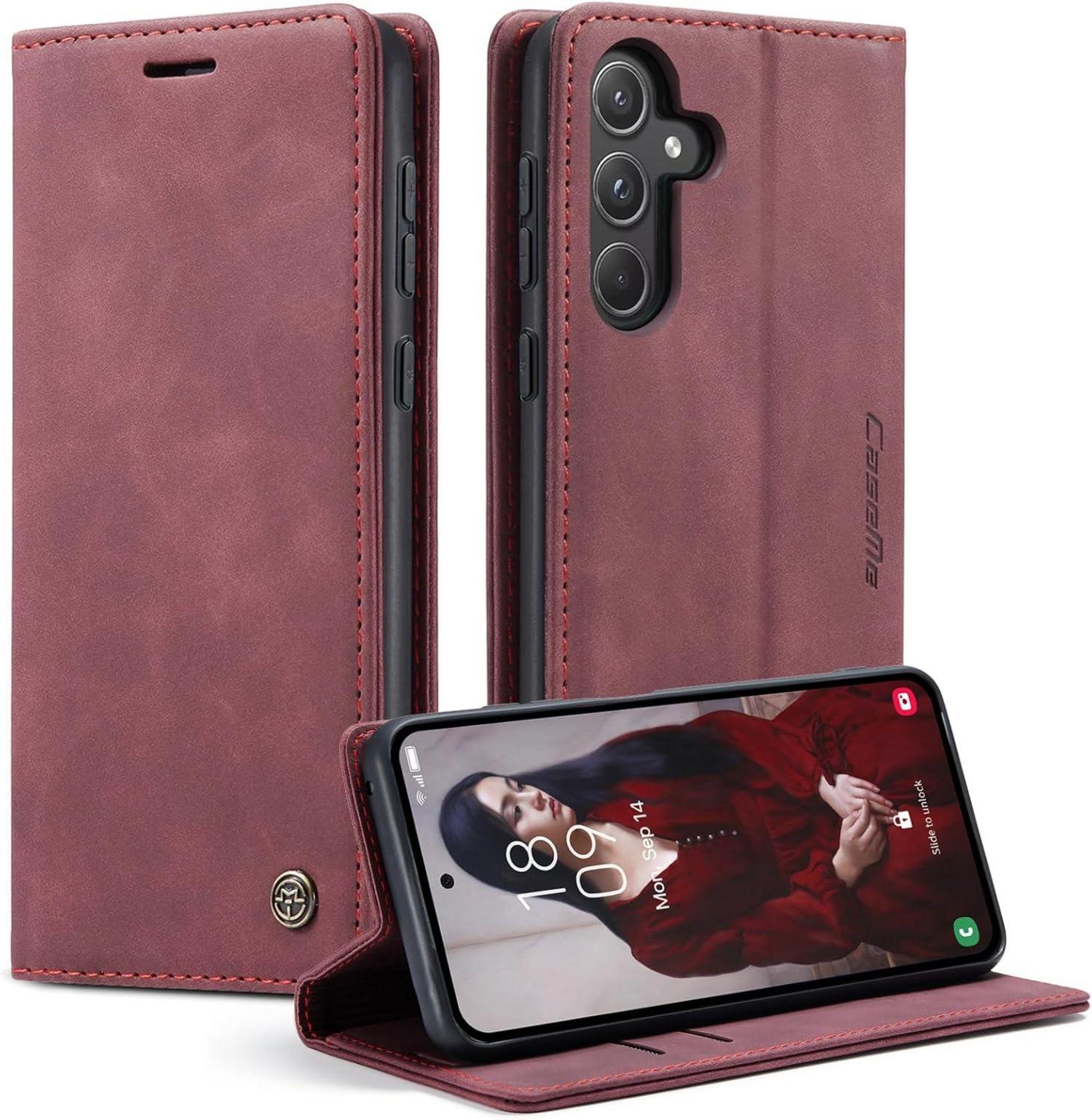 Handyhülle Samsung Galaxy A55 5G Leder Klapphülle Weinrot