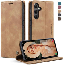 Handyhülle Samsung Galaxy A15 5G Leder Flip Case Braun Schutzhülle
