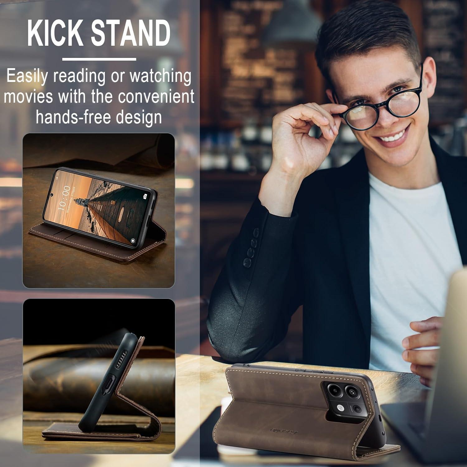 KZB Xiaomi Redmi Note 13 Pro 5G Handyhülle Leder Flip Case Tasche Standfunktion Kaffee