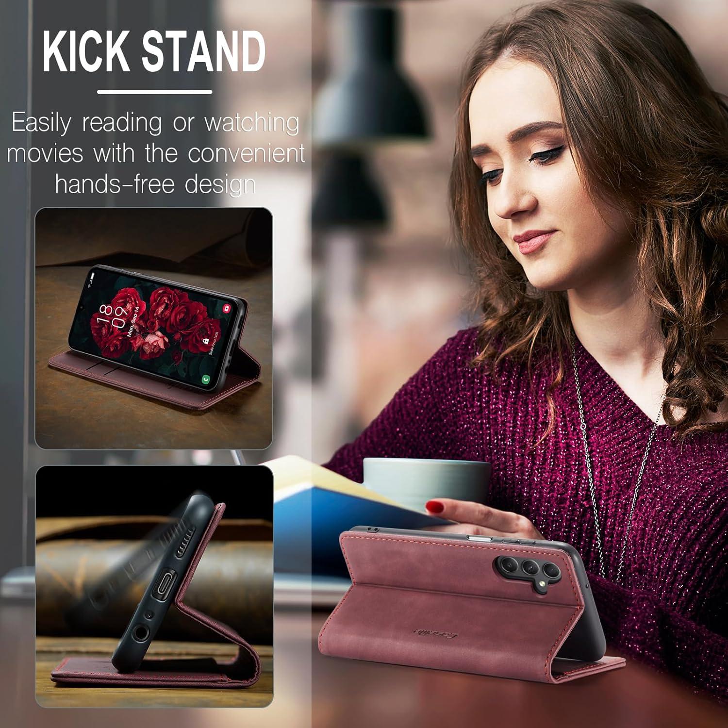 Samsung Galaxy A25 5G Handyhülle Lederhülle Klappbar Flip Case Weinrot
