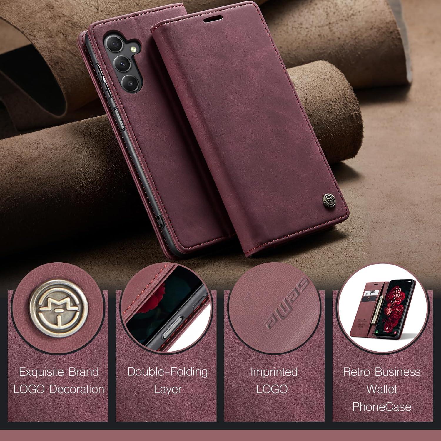 Samsung Galaxy A25 5G Handyhülle Lederhülle Klappbar Flip Case Weinrot