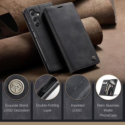 Handyhülle Samsung Galaxy A15 5G Schwarz Leder Flip Case Magnet Standfunktion