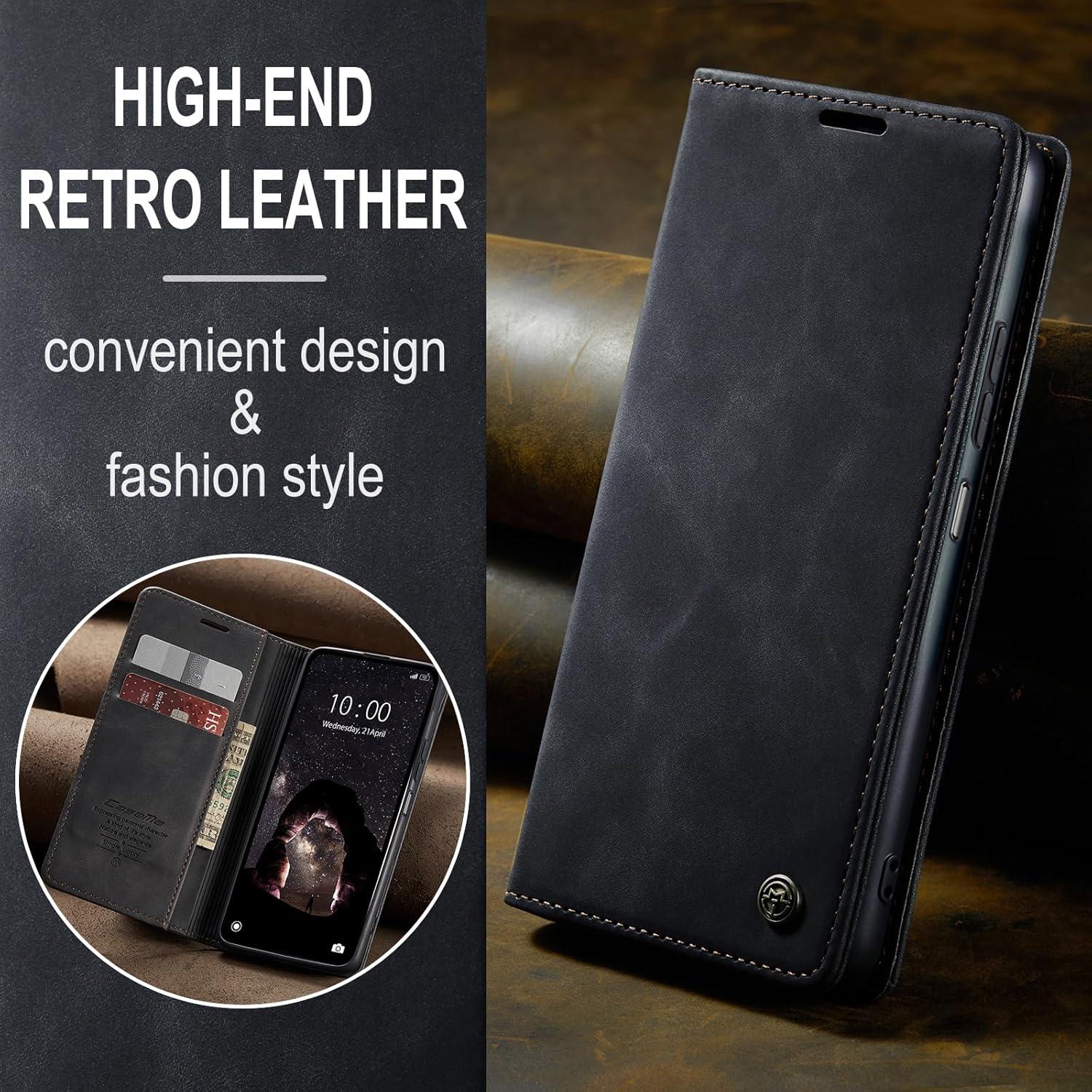 Schwarze Lederhülle Xiaomi Redmi Note 13 5G Klapphülle Magnet Standfunktion