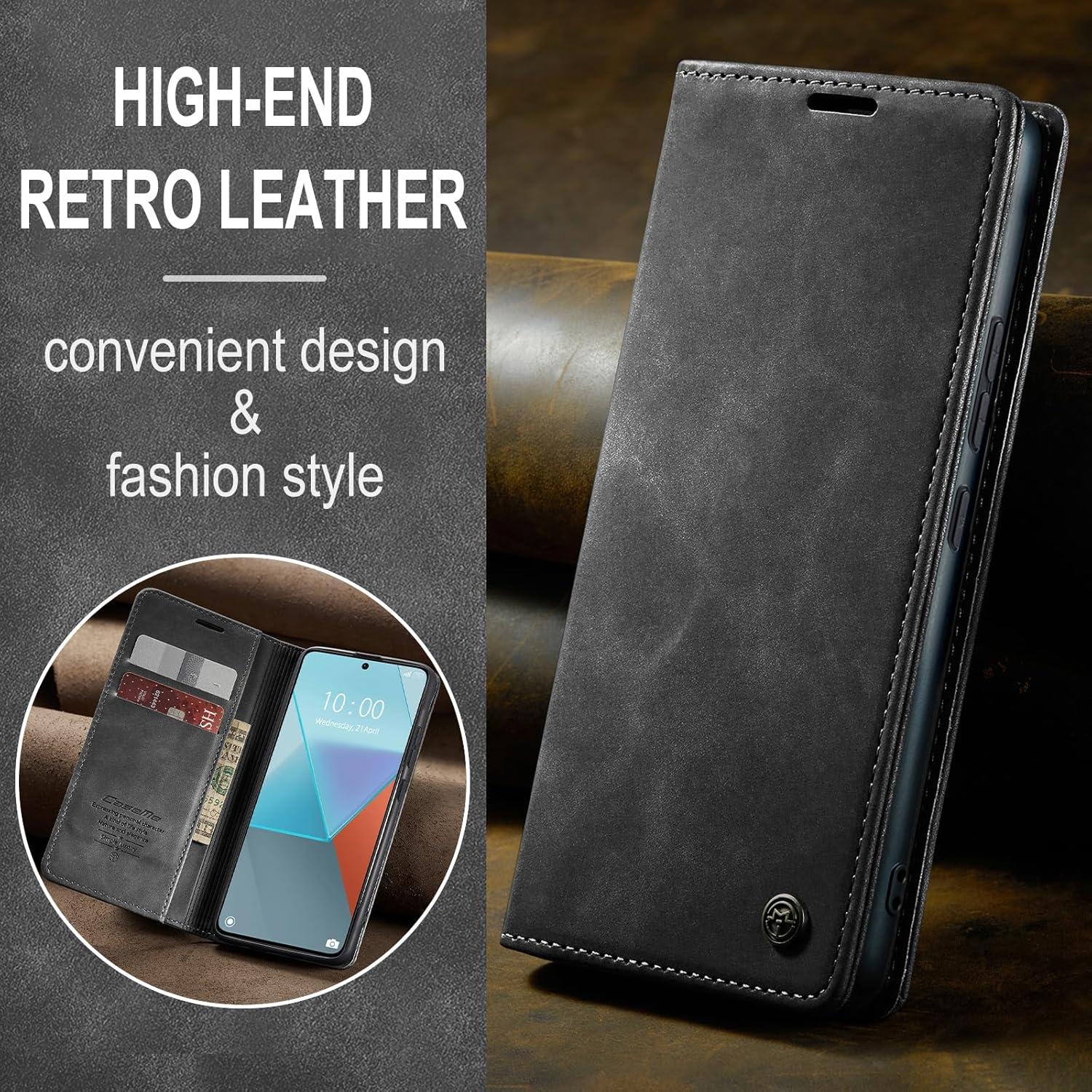 Xiaomi Redmi Note 13 Pro 5G Handyhülle Premium Leder Klapphülle - Grau