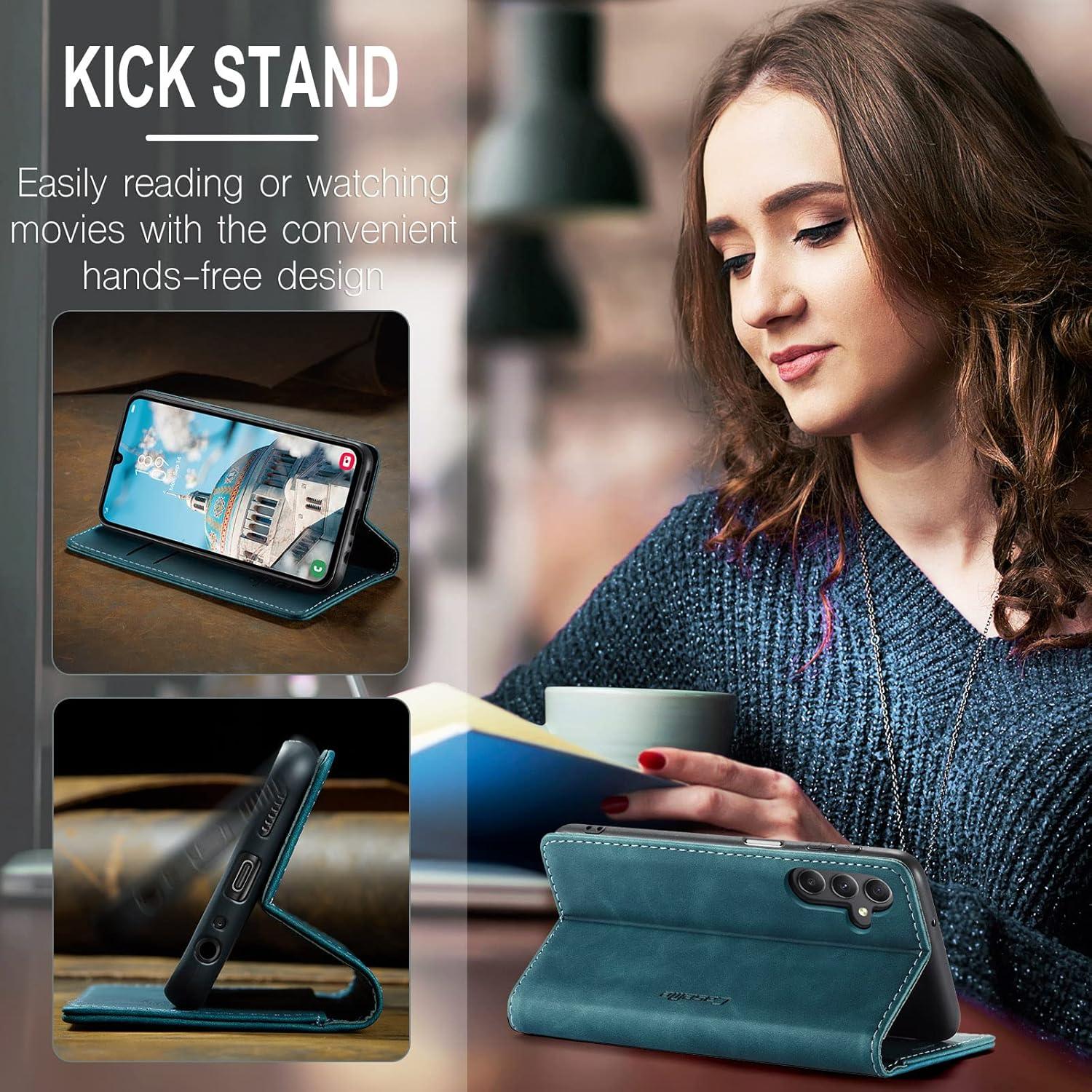 Samsung Galaxy A15 5G Hülle - Premium Leder Flip Case Blaugrün