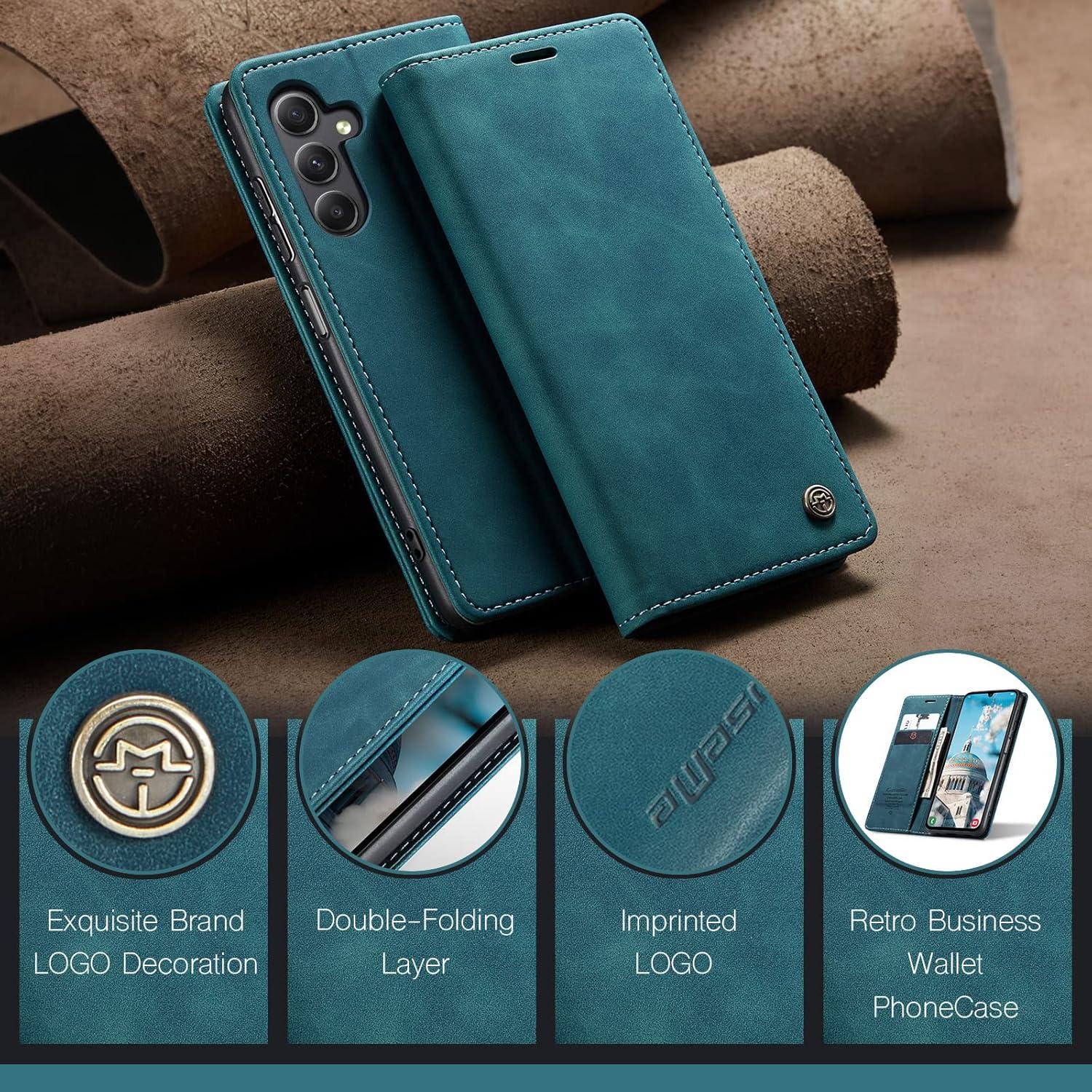 Samsung Galaxy A15 5G Hülle - Premium Leder Flip Case Blaugrün
