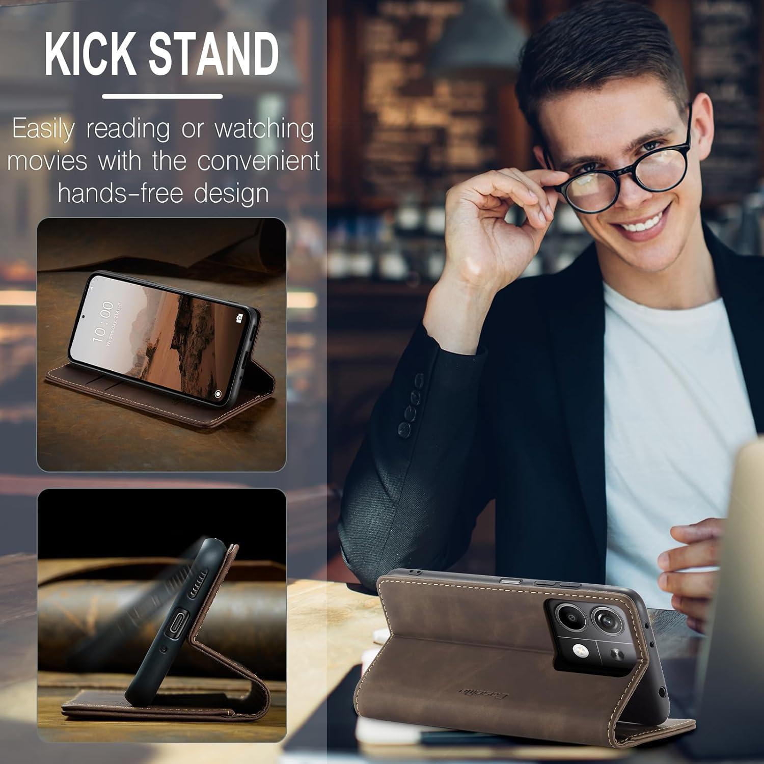 Xiaomi Redmi Note 13 5G Hülle Premium Leder Flip Case Kaffee