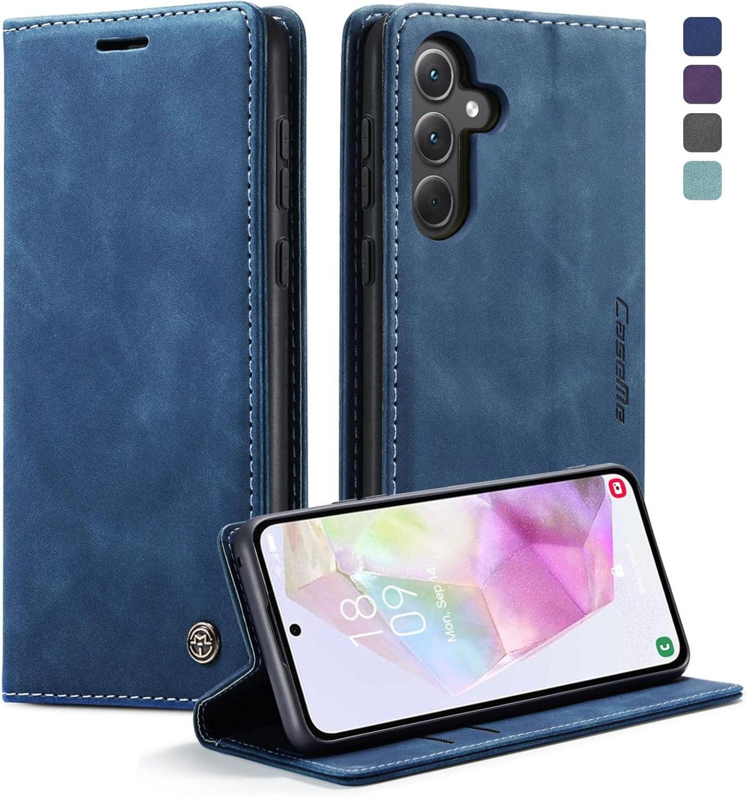 Samsung Galaxy A35 5G Handyhülle Leder Flip Case Blau Standfunktion