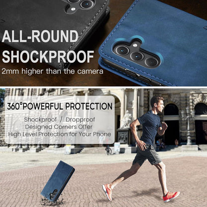 Handyhülle Samsung Galaxy A35 5G Leder Tasche Blau Magnet Standfunktion