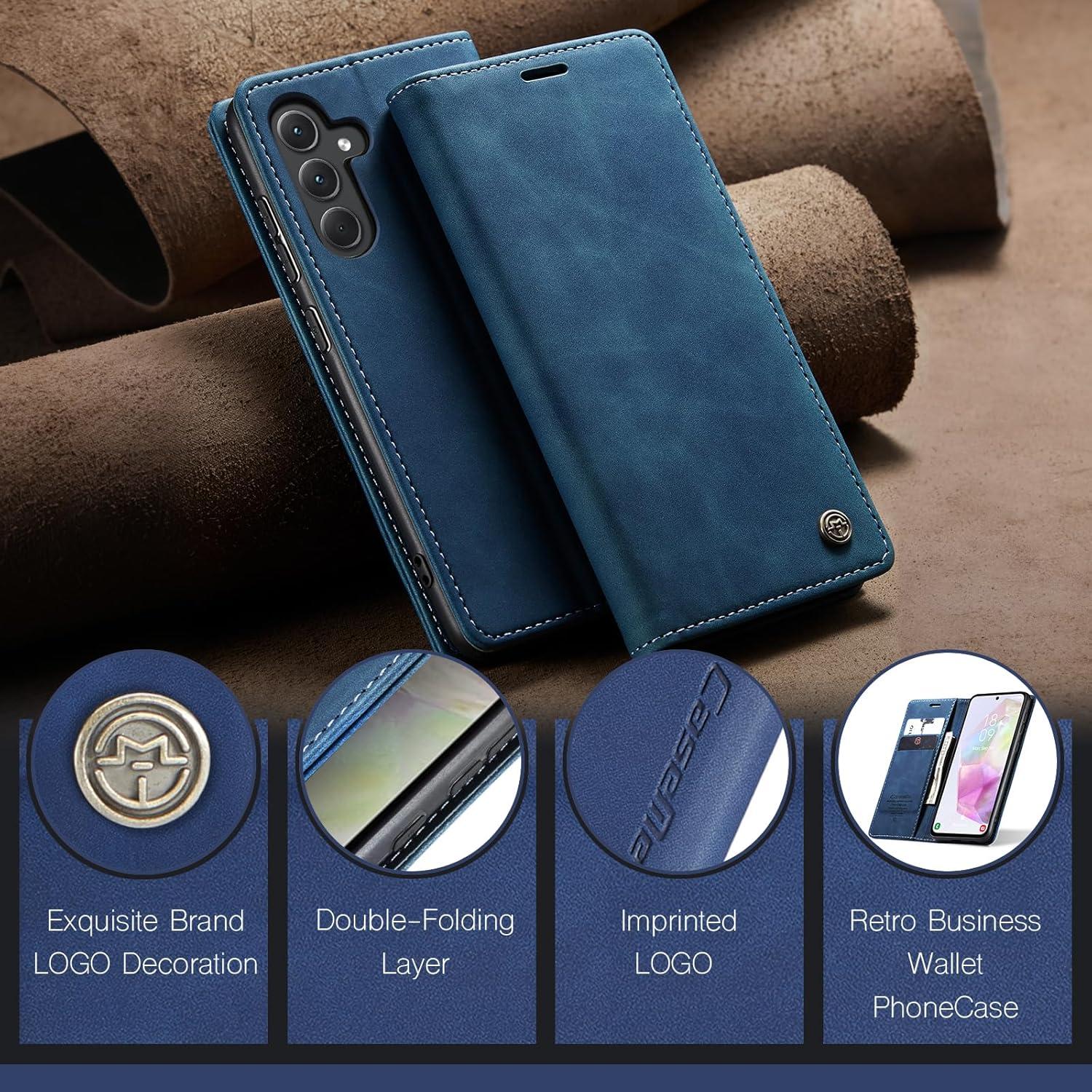 Handyhülle Samsung Galaxy A35 5G Leder Tasche Blau Magnet Standfunktion