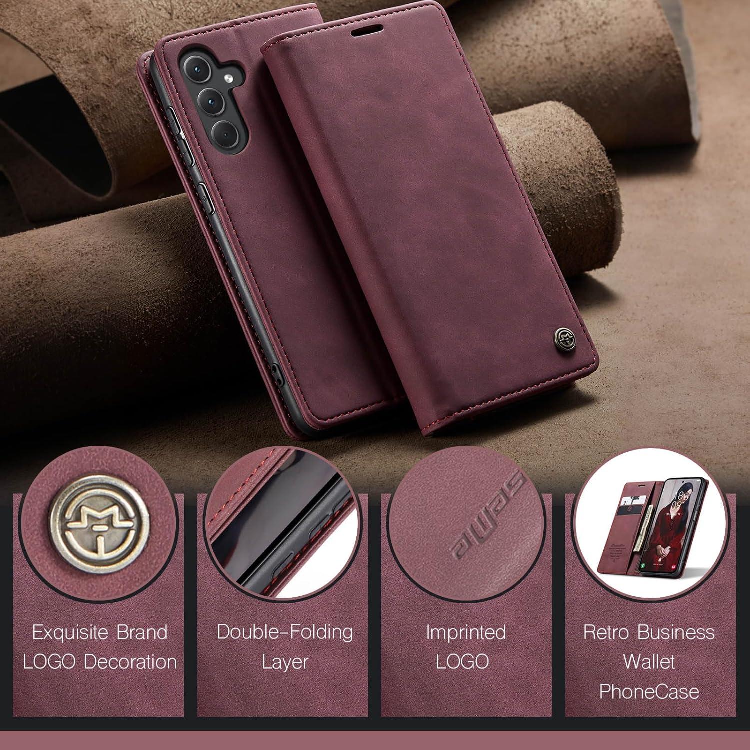 Samsung Galaxy A35 5G Handyhülle Leder Klappbar Flip Case Weinrot