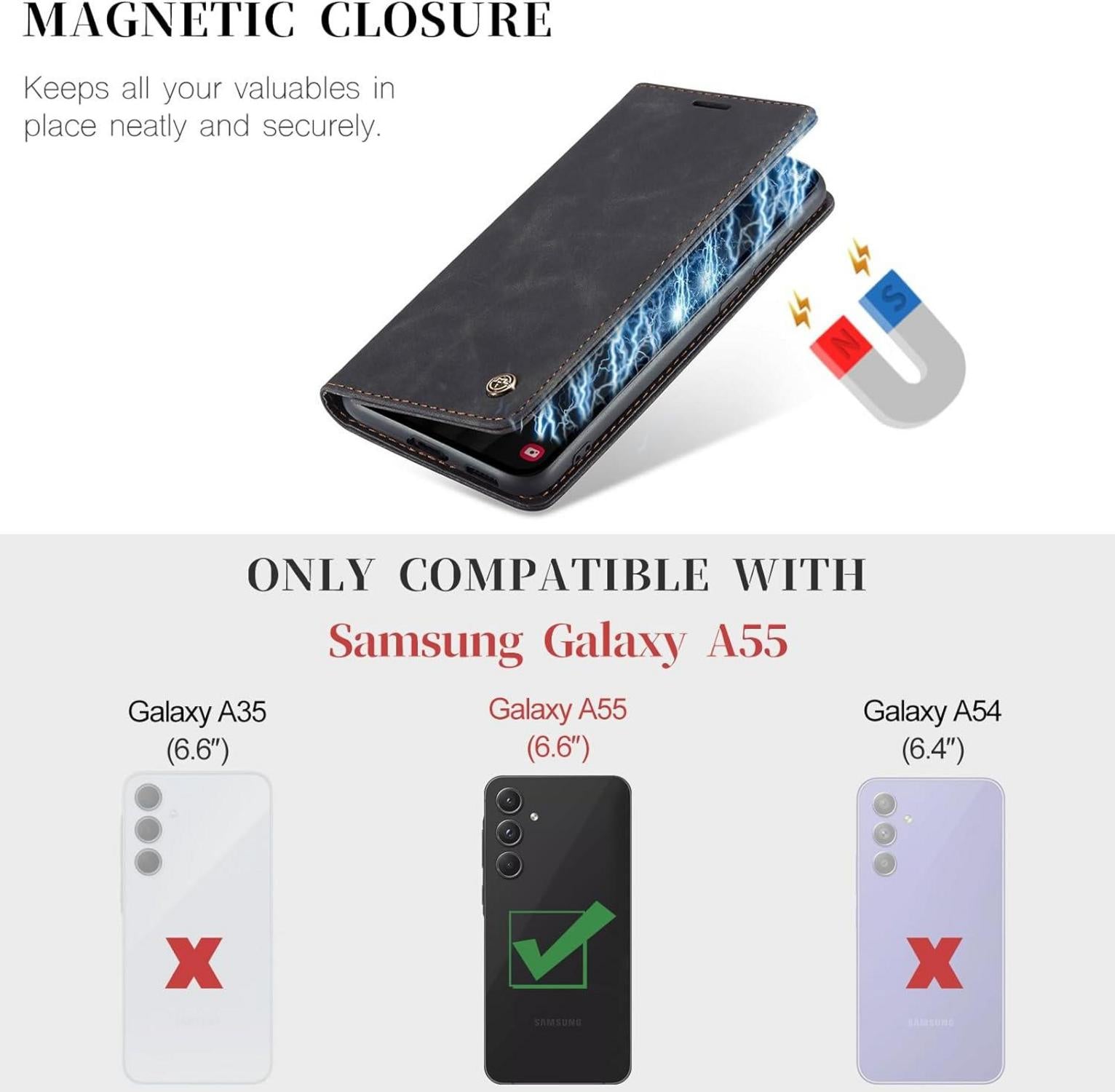 Schwarze Samsung Galaxy A55 5G Flip Case mit Magnet