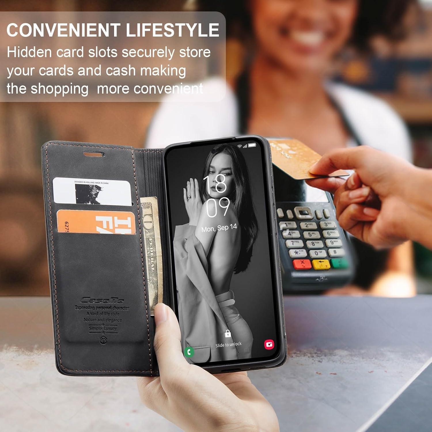 Samsung Galaxy A55 5G Handyhülle Schwarz Premium Lederhülle Flip Case