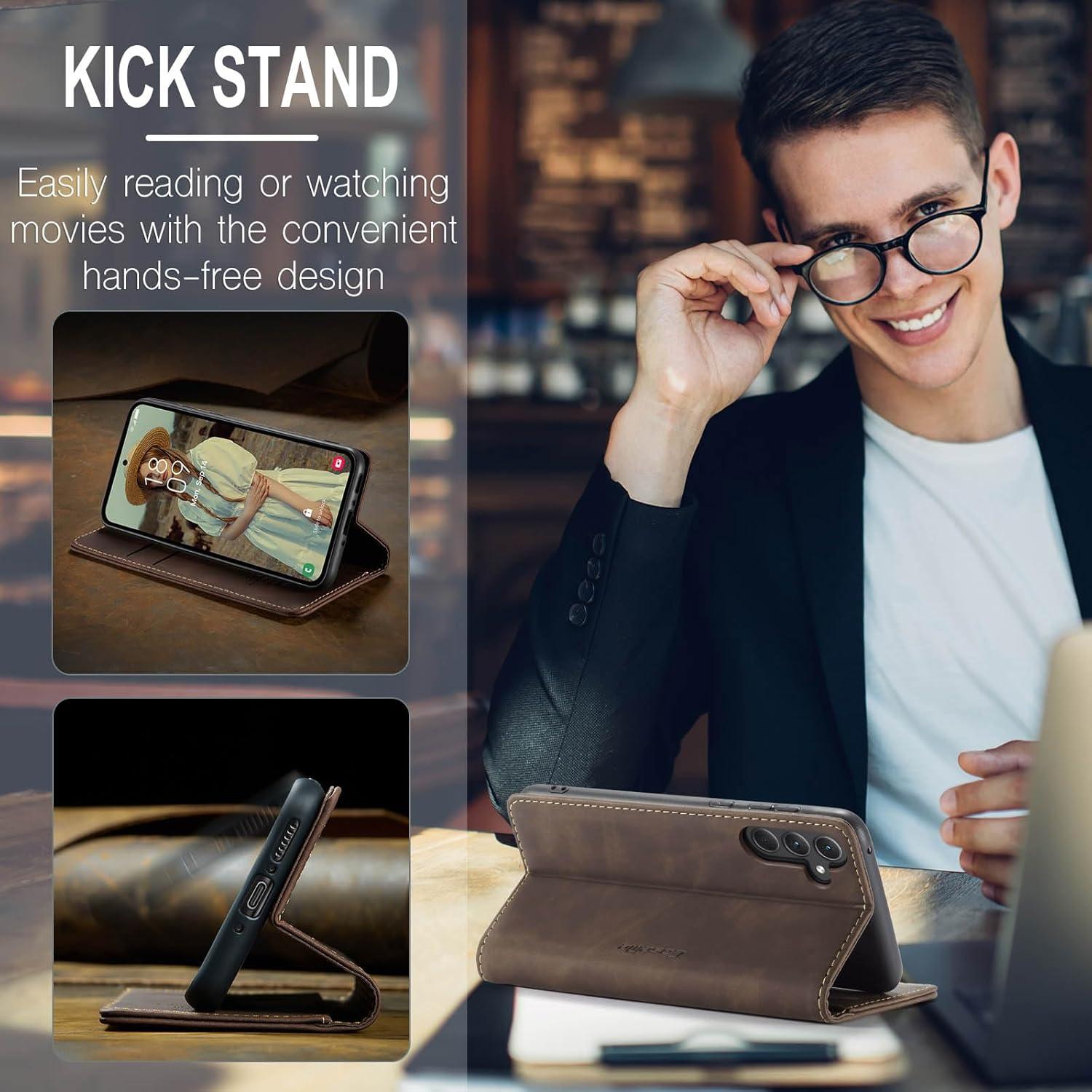 Samsung Galaxy A35 5G Handyhülle Premium Leder Flip Case Kaffee