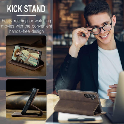 Samsung Galaxy A35 5G Handyhülle Premium Leder Flip Case Kaffee
