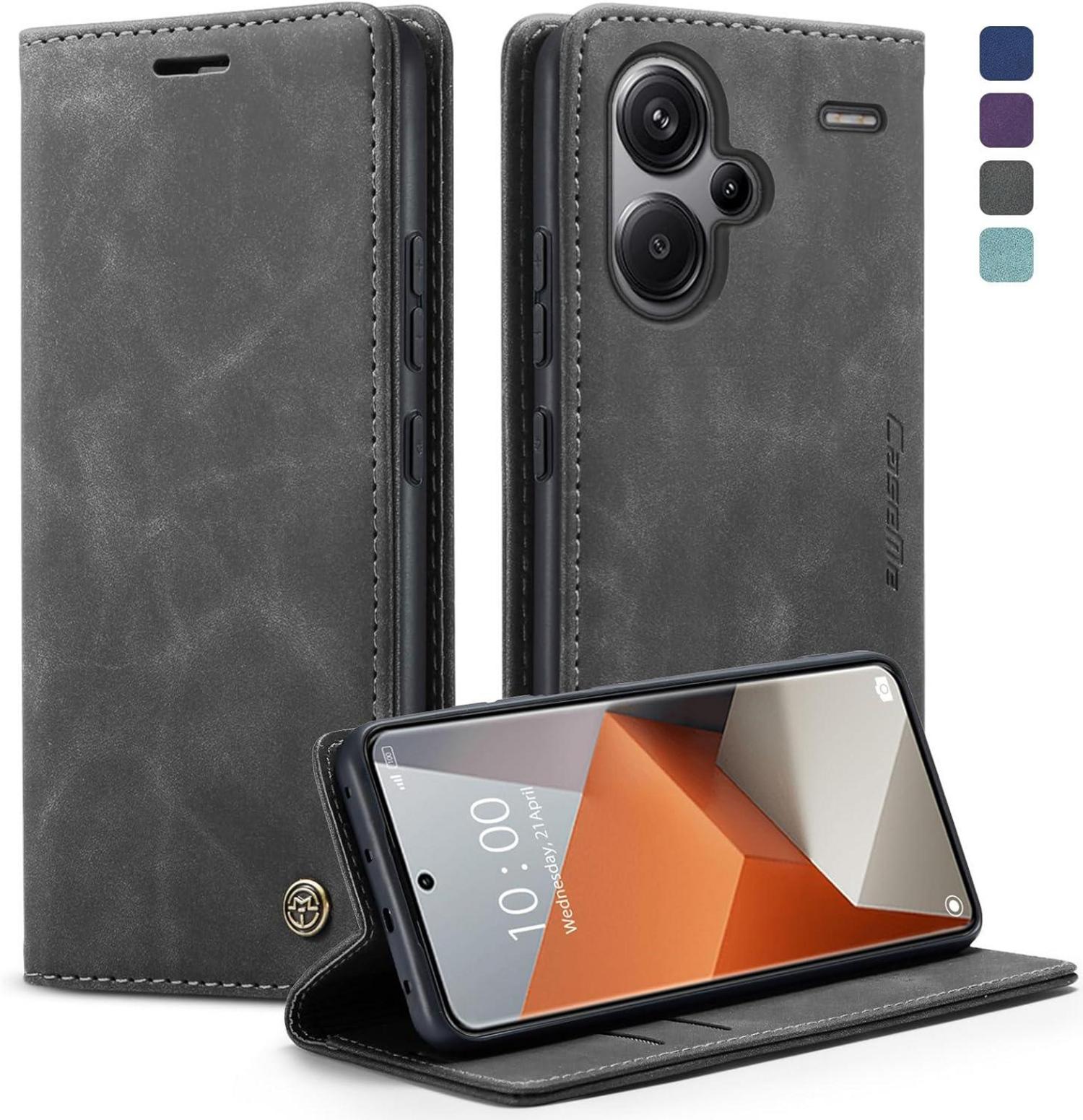 Xiaomi Redmi Note 13 Pro Plus 5G Handyhülle Leder Magnet Stand Grau