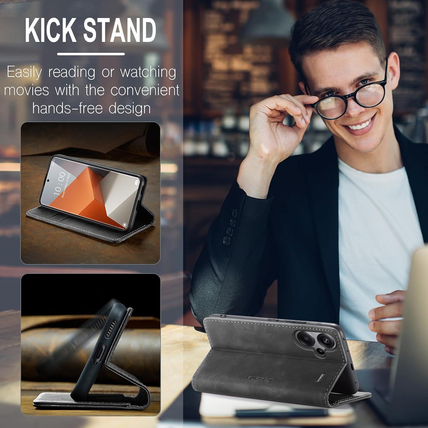 Xiaomi Redmi Note 13 Pro Plus 5G Handyhülle Leder Magnet Stand Grau
