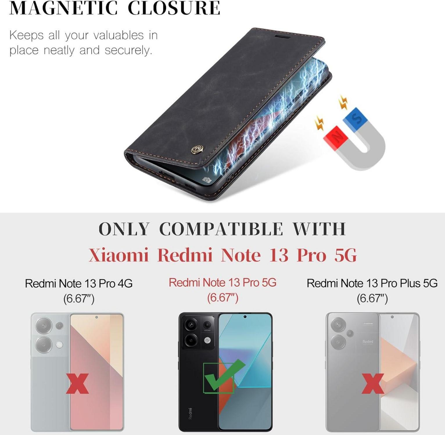 Xiaomi Redmi Note 13 Pro 5G Handyhülle Schwarz Premium Leder