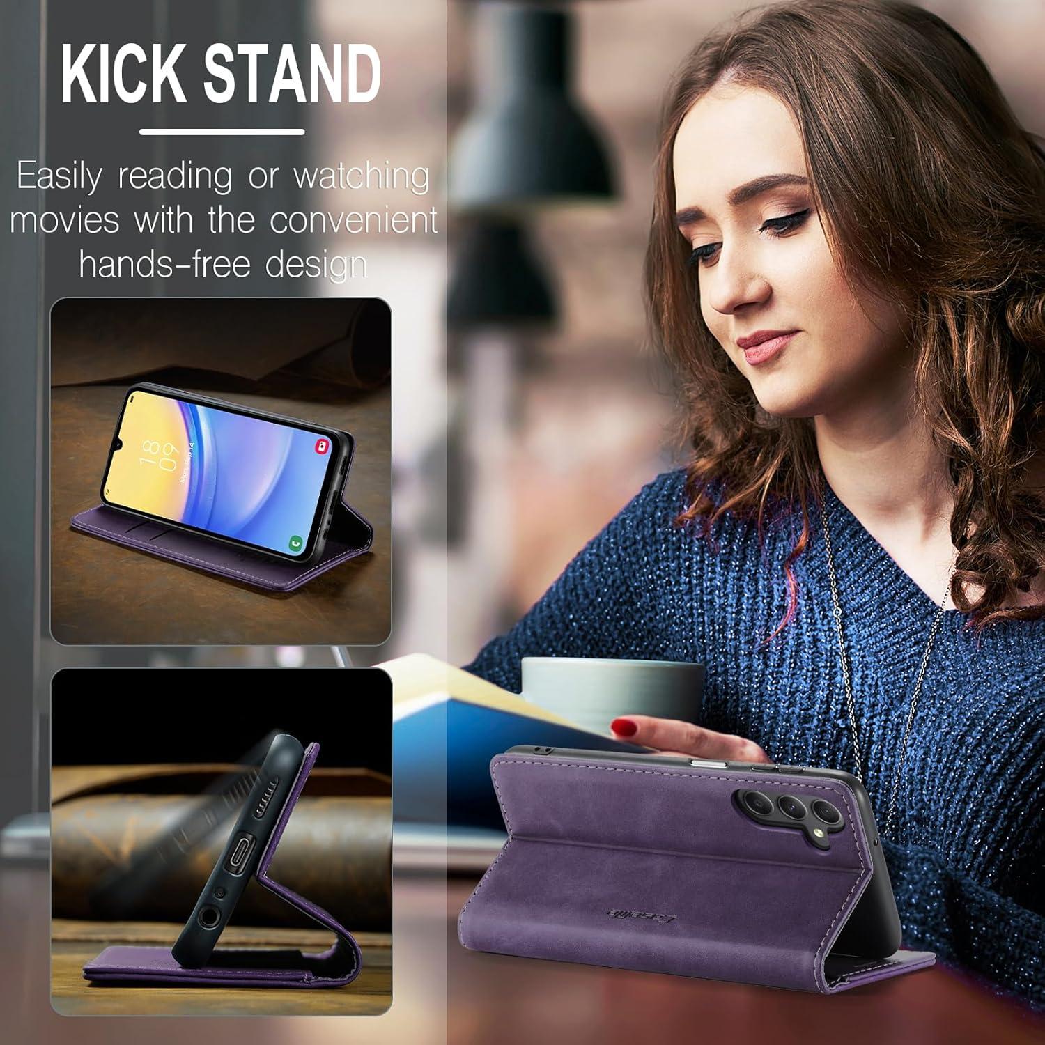 Samsung Galaxy A15 Handyhülle 5G Leder Magnet Tasche Standfunktion Lila