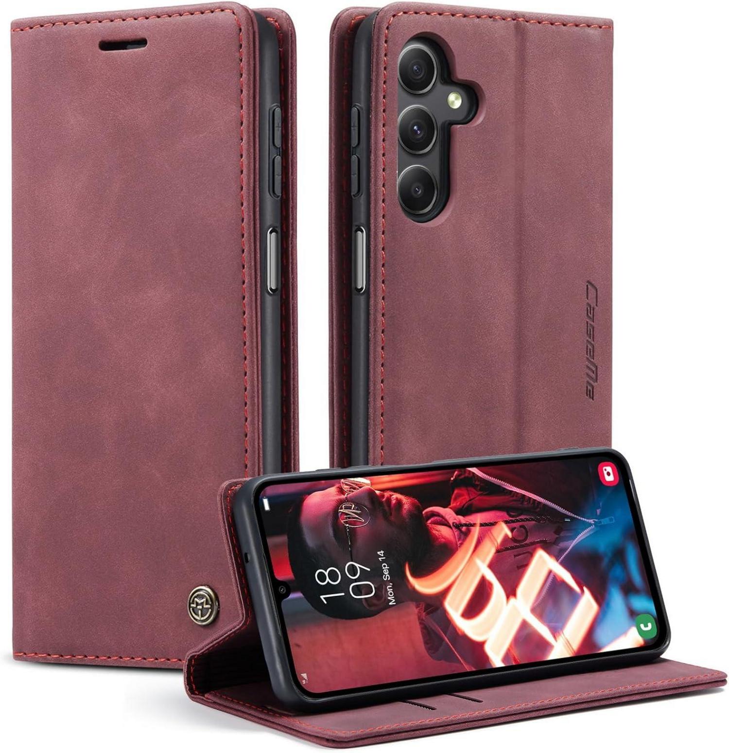 Samsung Galaxy A15 5G Handyhülle Premium Leder Flip Case - Weinrot