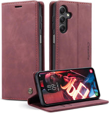 Samsung Galaxy A15 5G Handyhülle Premium Leder Flip Case - Weinrot