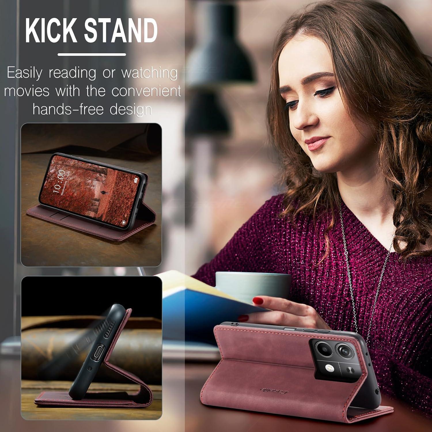 Handyhülle Xiaomi Redmi Note 13 5G Leder Flip Case Kartenfach Weinrot