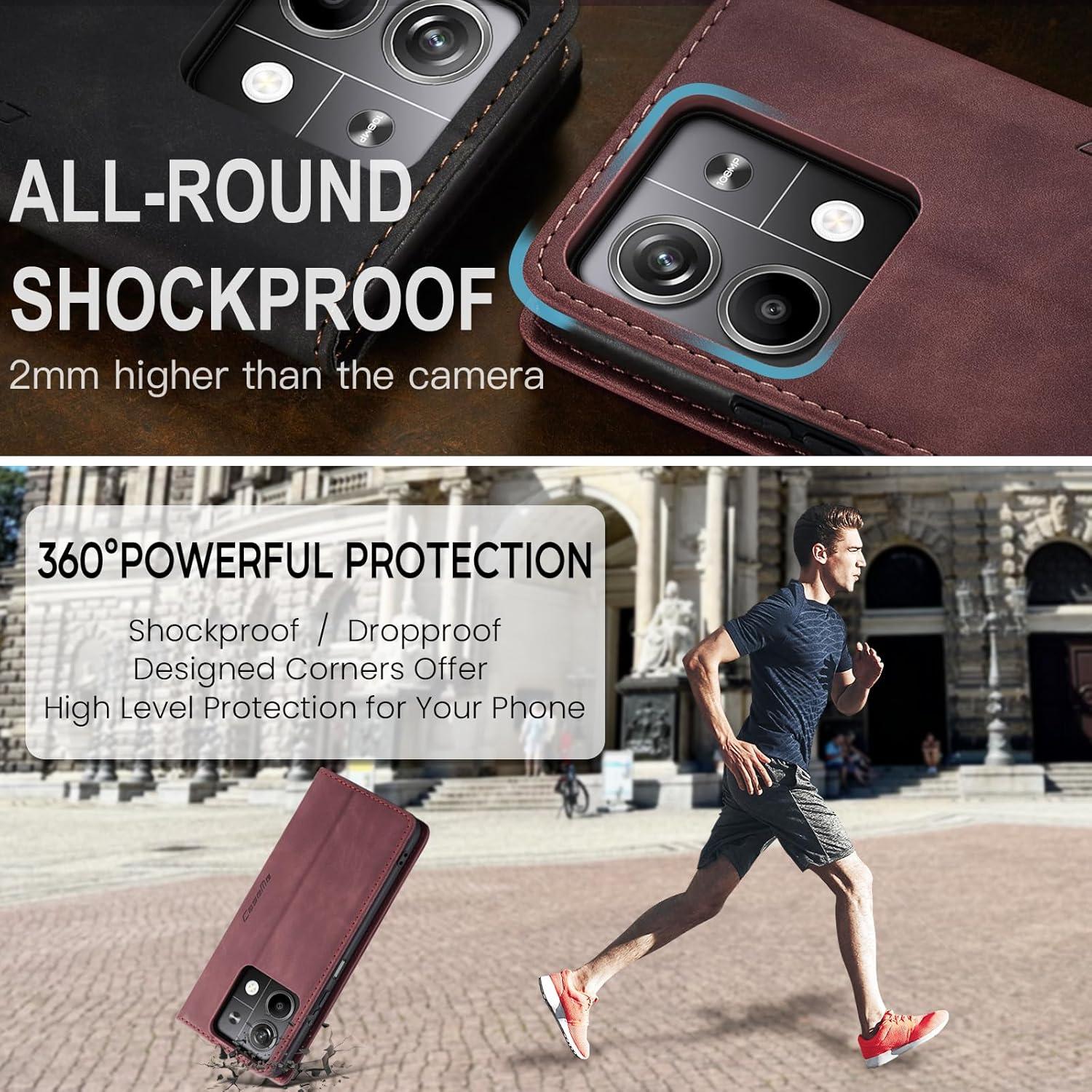 Handyhülle Xiaomi Redmi Note 13 5G Premium Leder Flip Case Weinrot