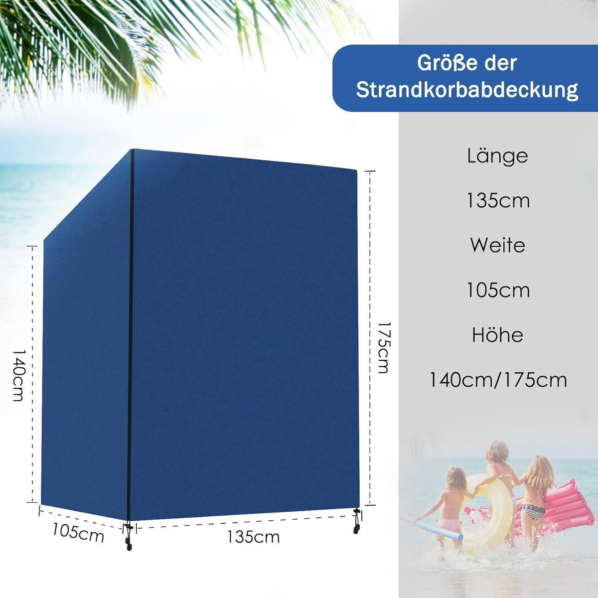 Winterfeste Strandkorb Hülle 420D Oxford Blau 135x105x175cm