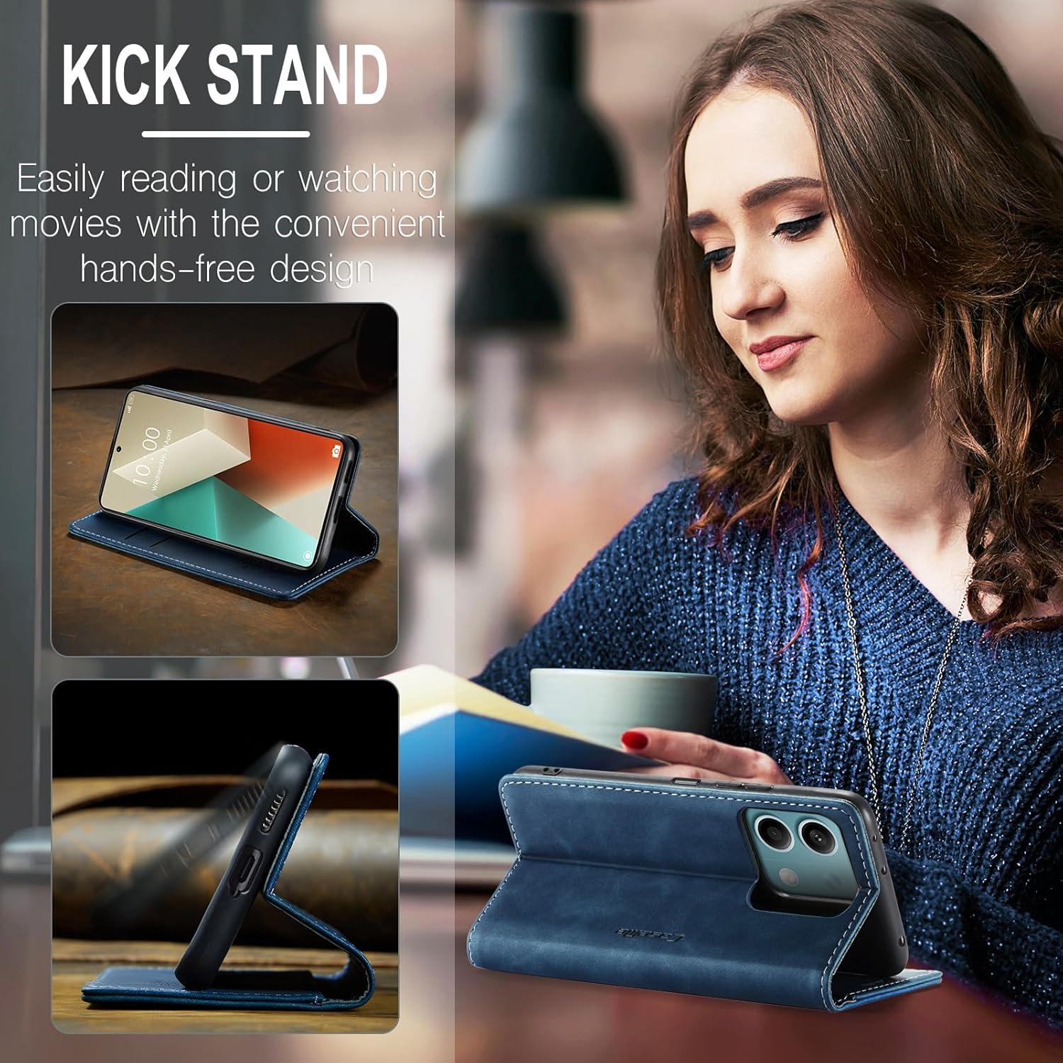KZB Handyhülle Xiaomi Redmi Note 13 5G Leder Tasche Flip Case Blau