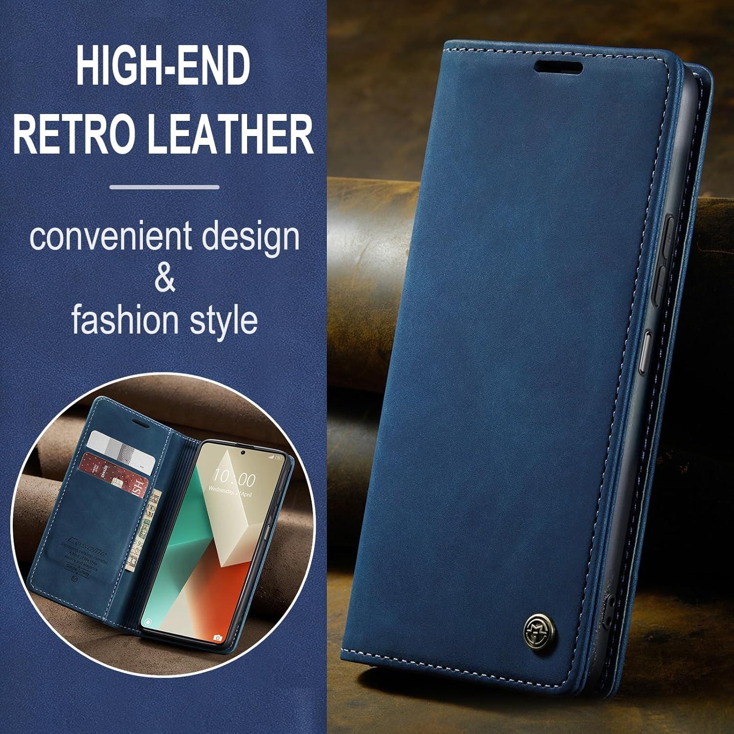 Handyhülle Xiaomi Redmi Note 13 5G Blau Premium Leder Magnet Stand