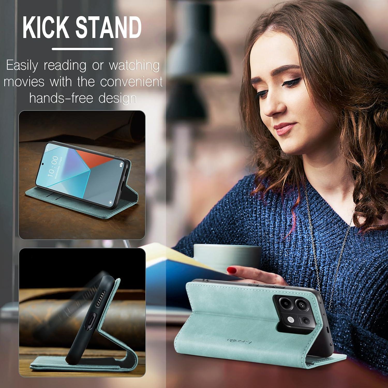 KZB Xiaomi Redmi Note 13 Pro 5G Hülle Premium Leder Klappbar Tasche Flip Case Magnet Standfunktion HellBlau