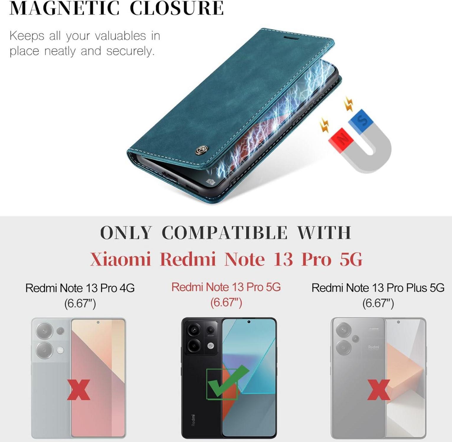 Xiaomi Redmi Note 13 Pro 5G Hülle Leder Klapphülle Blaugrün