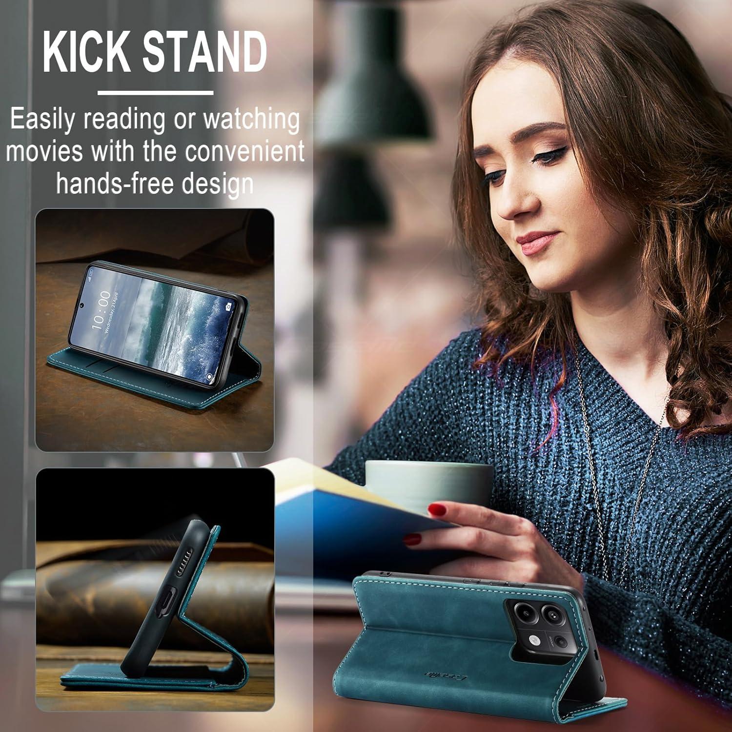 Handyhülle Xiaomi Redmi Note 13 Pro 5G Leder Case Flip Hülle Blaugrün