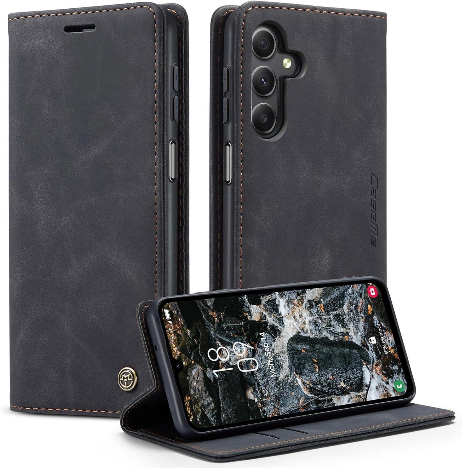 Samsung Galaxy A25 5G Handyhülle Leder Klappbar Schwarz Magnet