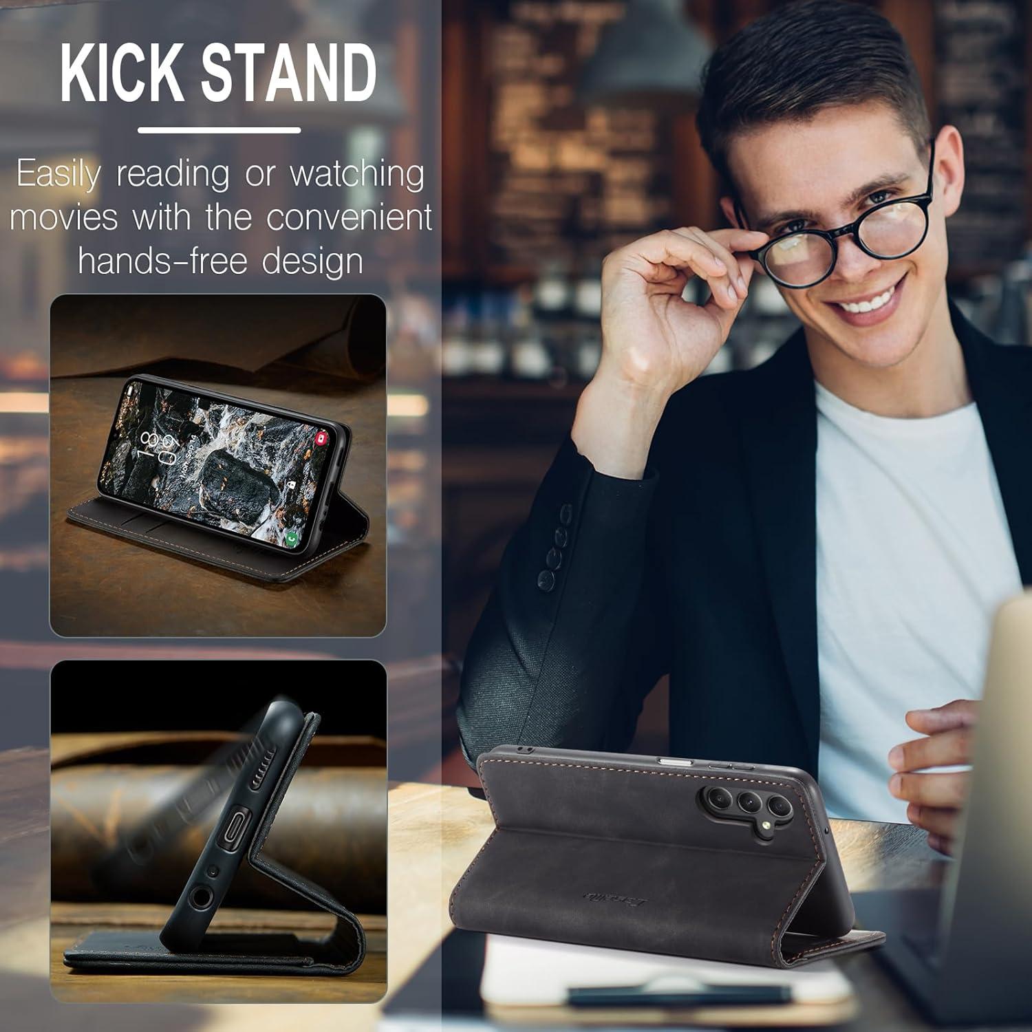 Samsung Galaxy A25 5G Handyhülle Leder Klappbar Schwarz Magnet