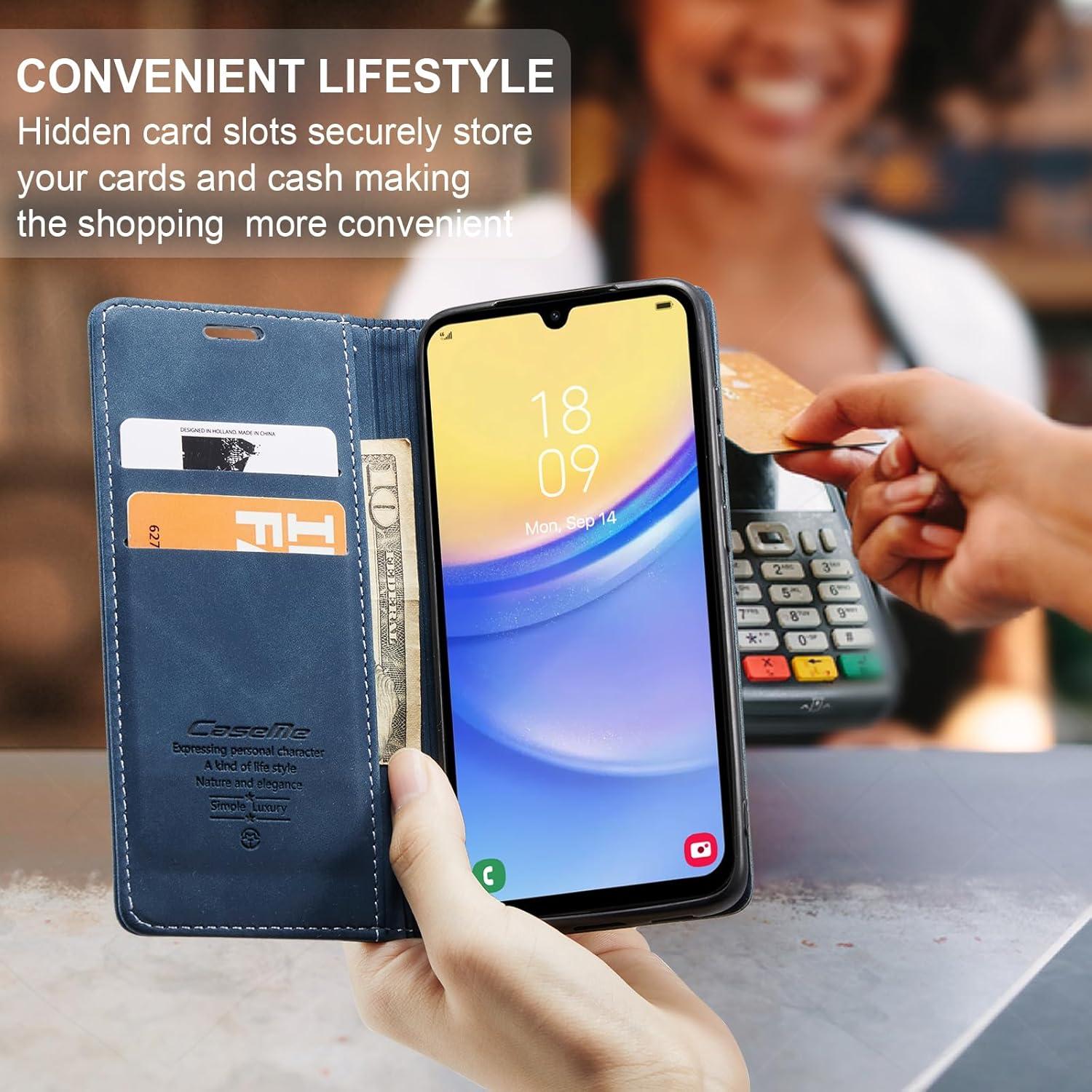 Samsung Galaxy A15 Handyhülle 5G Premium Leder Blau Magnet