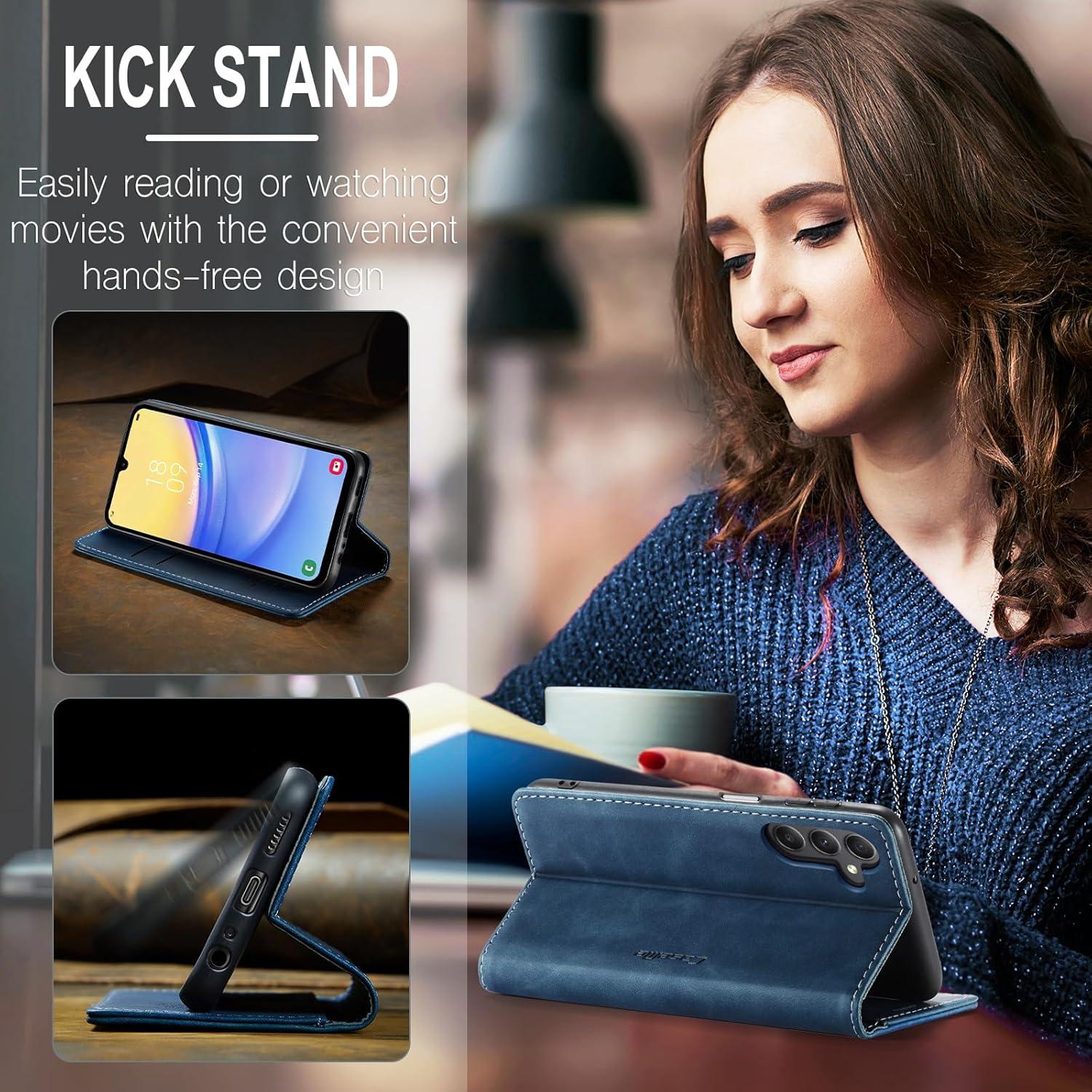 Samsung Galaxy A15 Handyhülle 5G Leder Flip Case Blau Standfunktion Kartenfach
