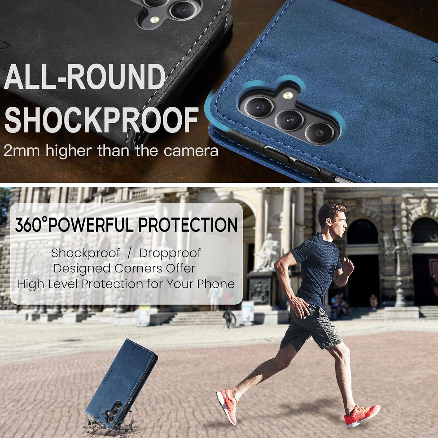 Samsung Galaxy A15 5G Hülle Premium Leder Flip Case Magnet Blau