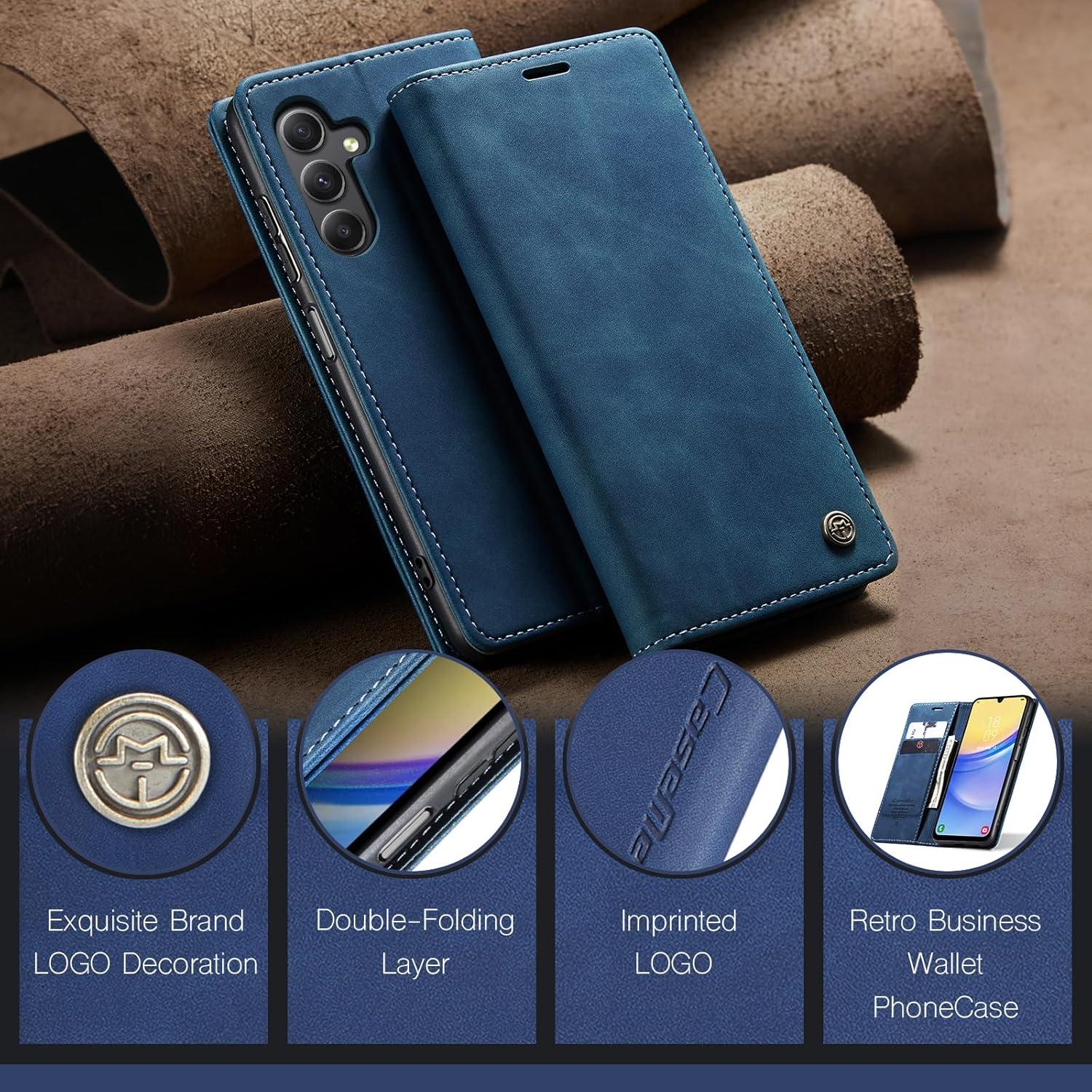 Samsung Galaxy A15 5G Hülle Premium Leder Flip Case Magnet Blau
