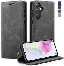 Samsung Galaxy A35 5G Handyhülle Leder Flip Case Grau Magnet