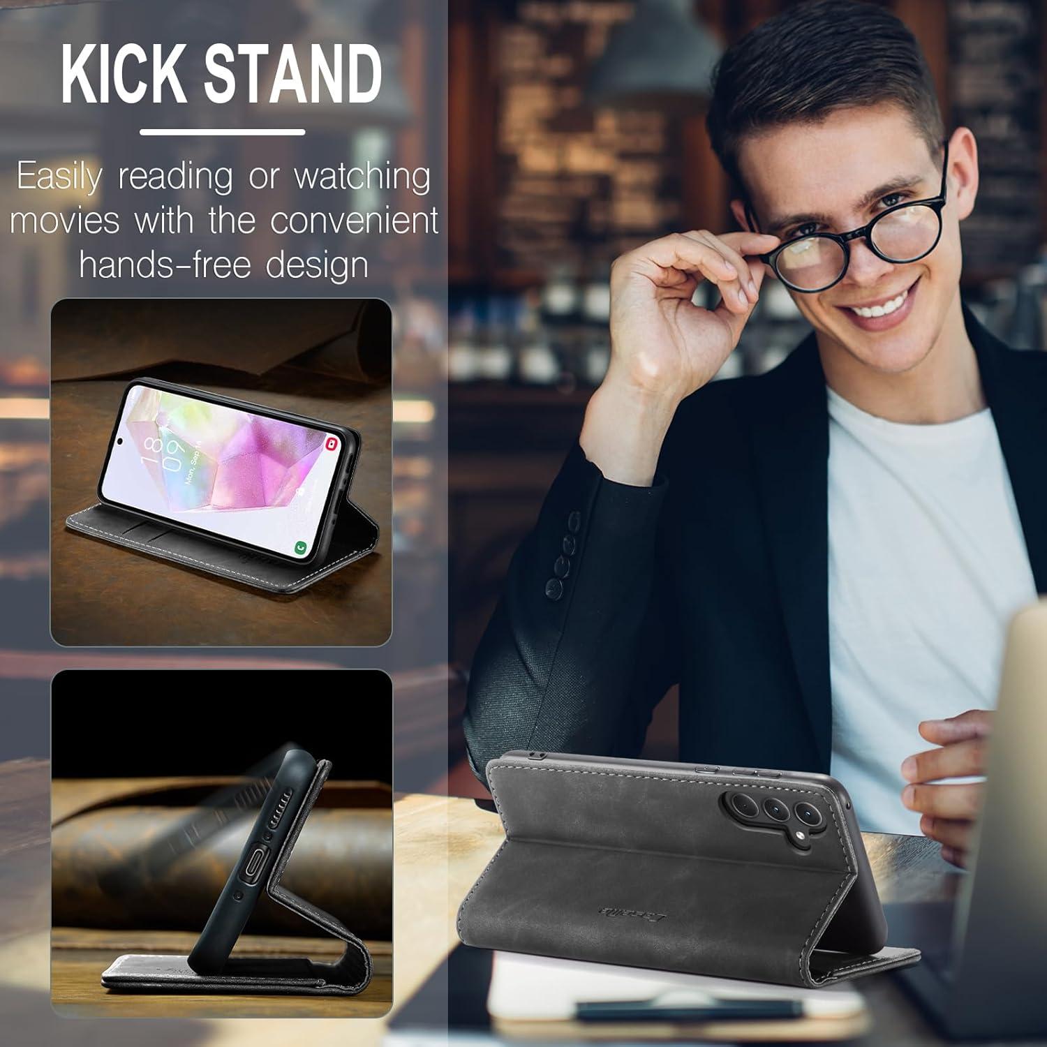 Samsung Galaxy A35 5G Handyhülle Leder Flip Case Grau Magnet