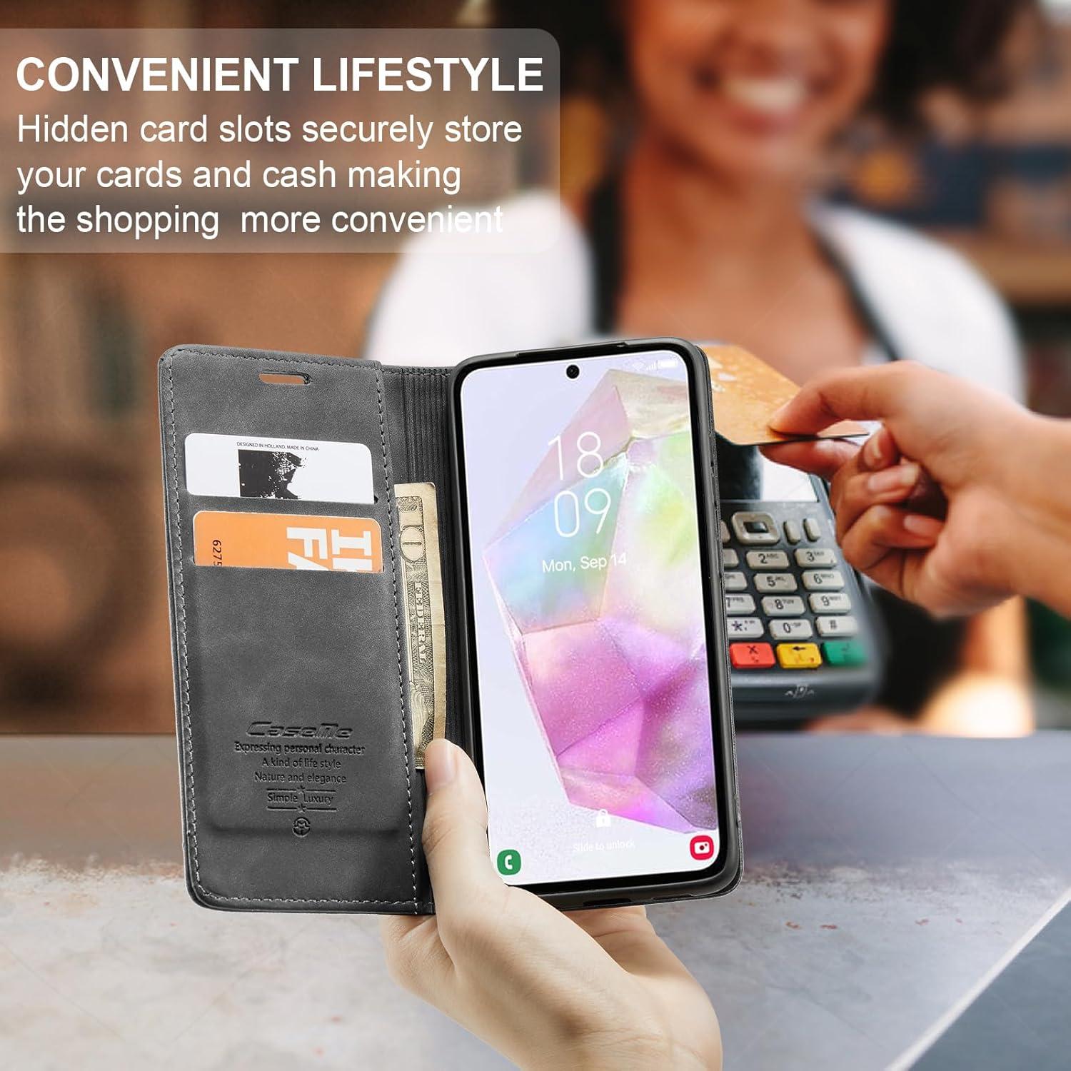 Samsung Galaxy A35 5G Handyhülle - Premium Leder Flip Case mit Magnet Standfunktion - Grau
