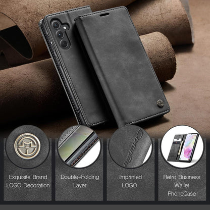 Handyhülle Samsung Galaxy A35 5G Premium Leder Flip Case Grau Magnet
