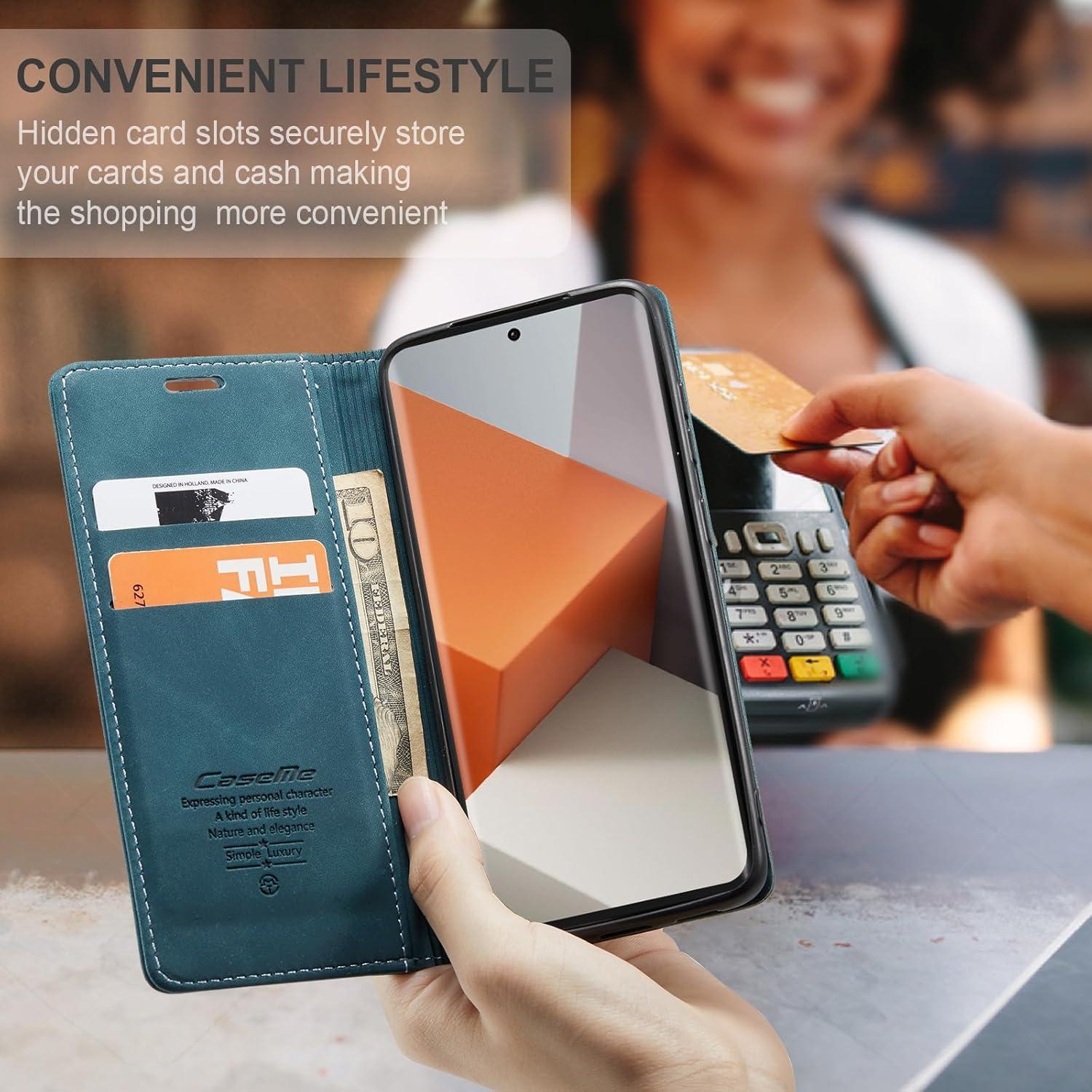 Xiaomi Redmi Note 13 Pro Plus 5G Lederhülle Klapphülle Magnet Stand Blaugrün