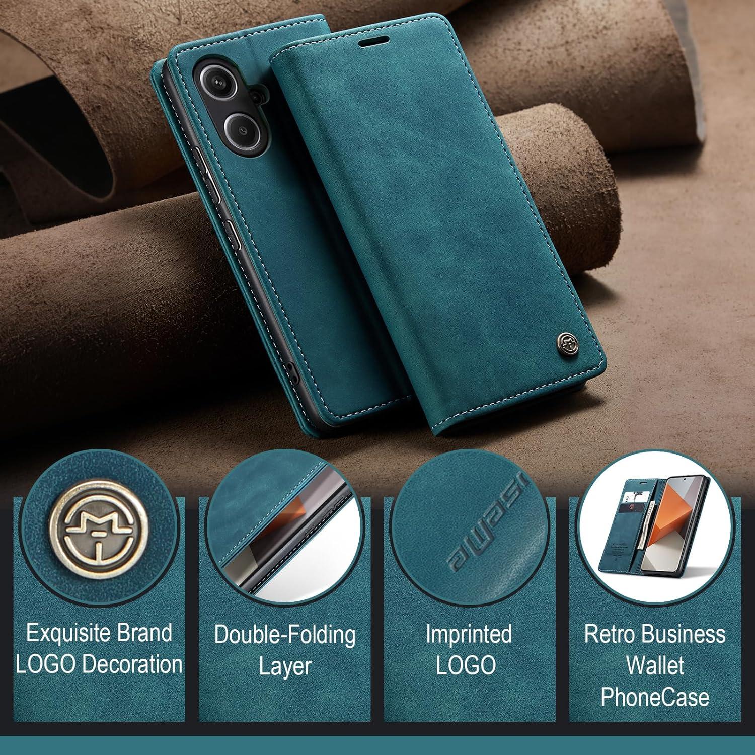 Handyhülle Xiaomi Redmi Note 13 Pro Plus 5G Leder Klapphülle Blaugrün
