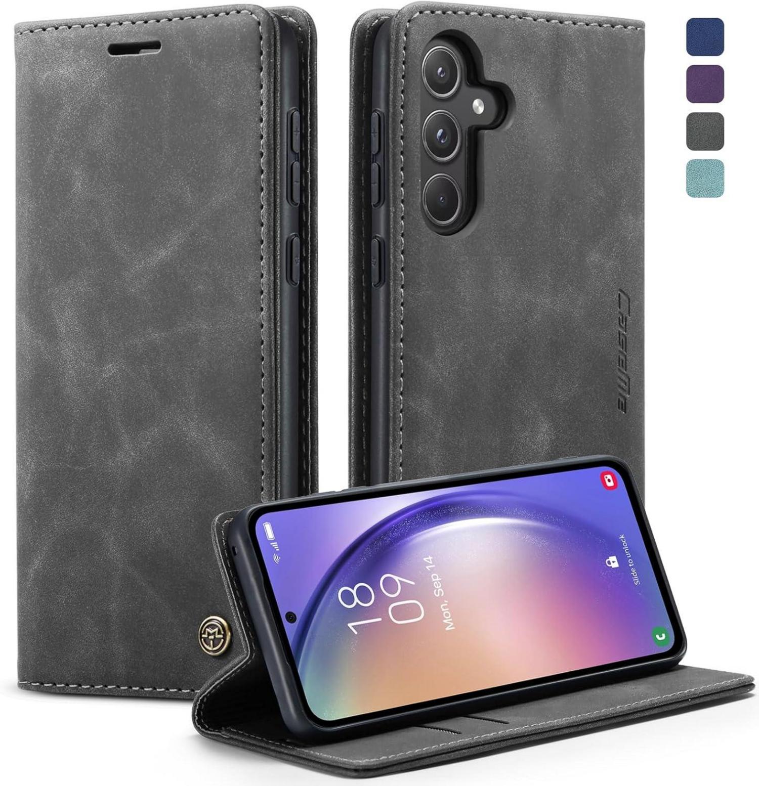 Handyhülle Samsung Galaxy A55 5G Leder Klappbar Magnet Stand Grau