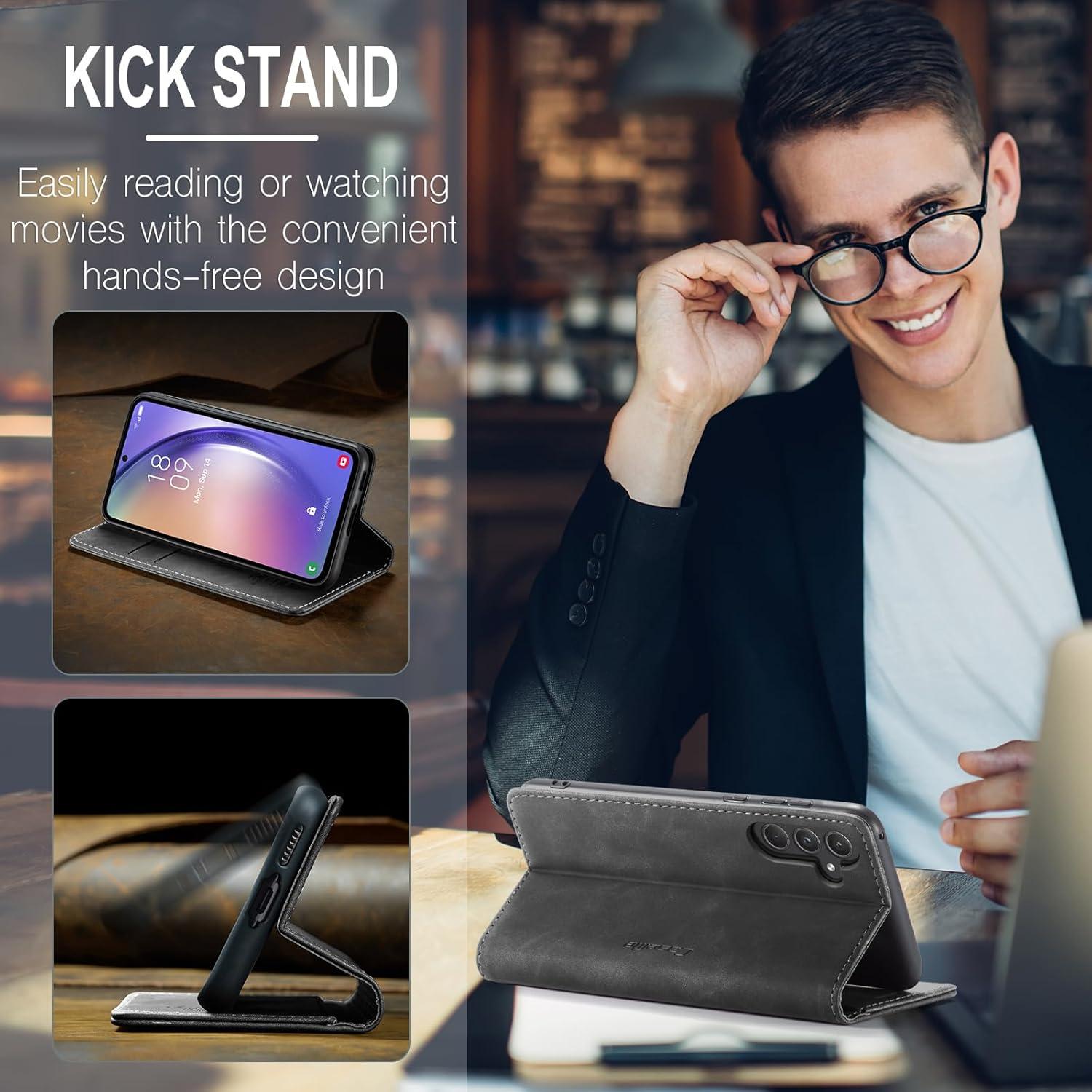 Handyhülle Samsung Galaxy A55 5G Leder Klappbar Magnet Stand Grau