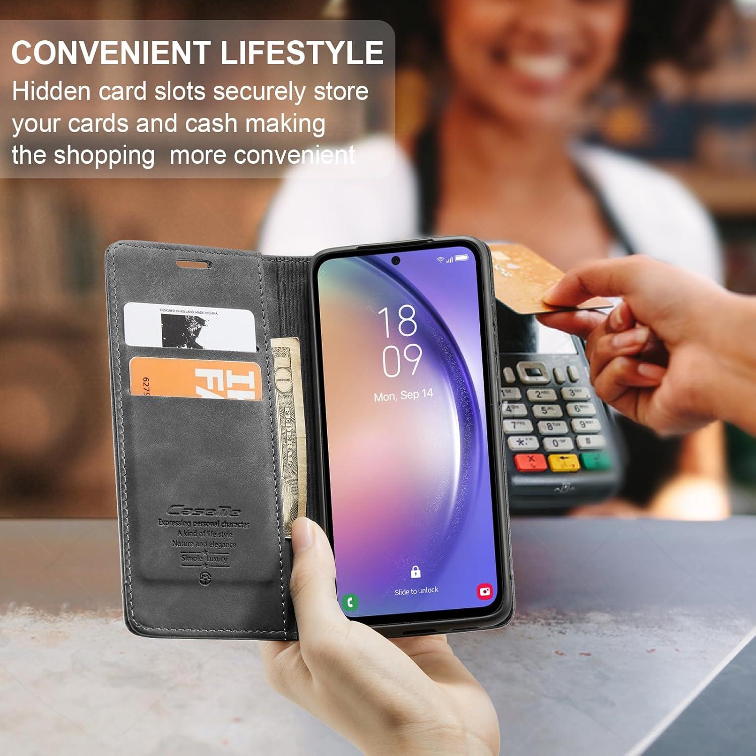 Samsung Galaxy A55 5G Handyhülle Premium Leder Flip Case Grau