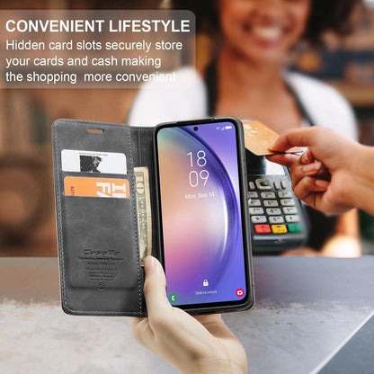 Samsung Galaxy A55 5G Handyhülle Premium Leder Flip Case Grau