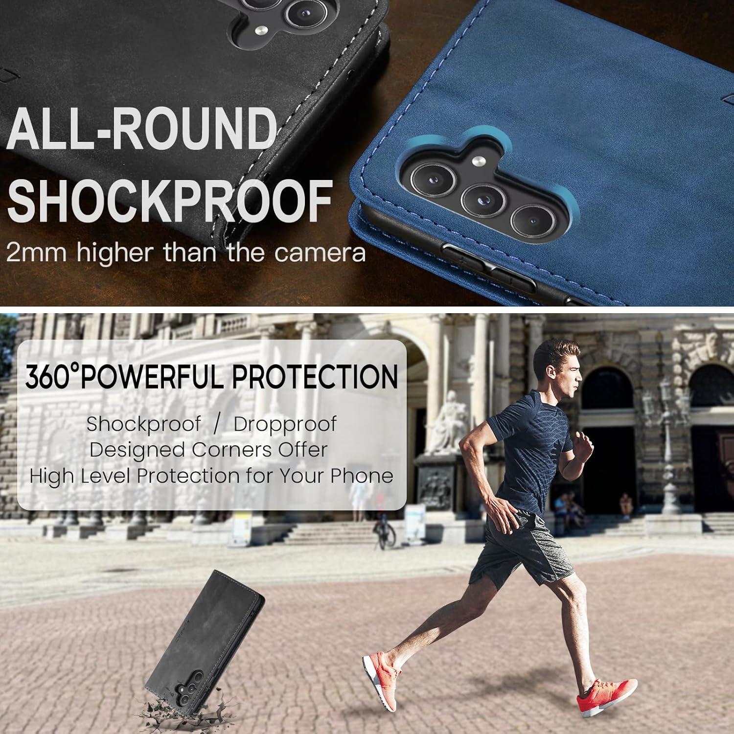Samsung Galaxy A55 5G Handyhülle Premium Leder Flip Case Grau